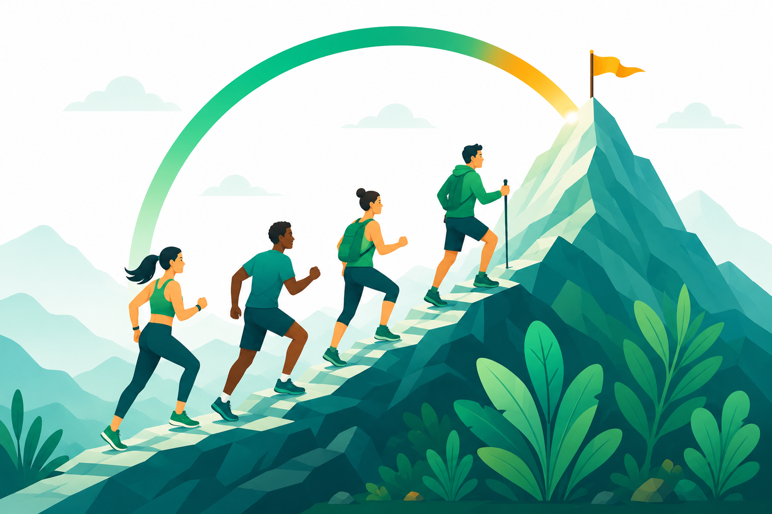 A team reaching their fitness goal together